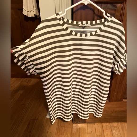 Stripped Green and White T-shirt Jane+Delancey Size Large - Picture 2 of 7